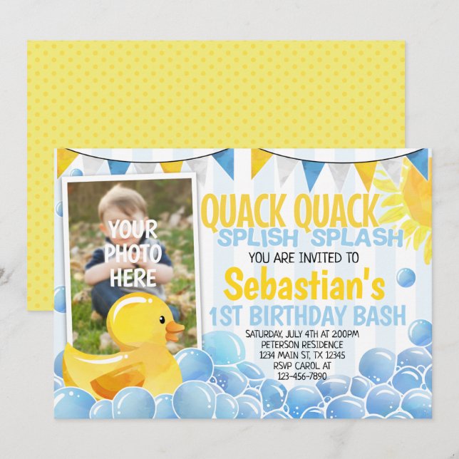 Rubber Duck Birthday Party Invitation Invite (Front/Back)