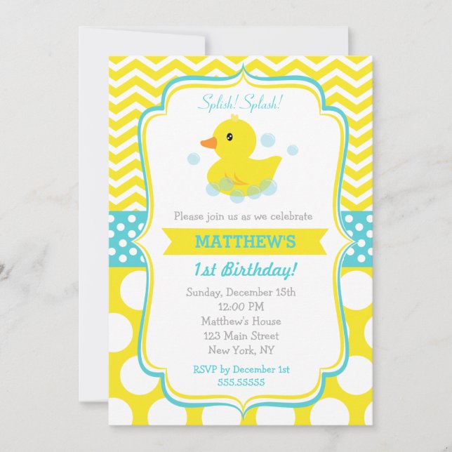 Rubber Duck Birthday Party Invitations (Front)