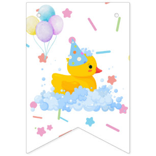 Rubber Duck Birthday with Bubbles and Confetti Bunting