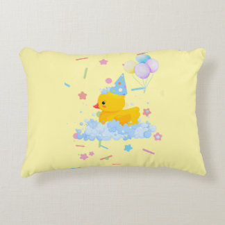 Rubber Duck Birthday with Bubbles and Confetti Decorative Cushion