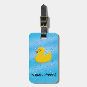 Rubber Duck Blue Bubbles Personalised Kids Luggage Tag