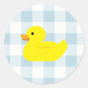 Rubber Duck Blue Gingham Pattern Classic Round Sticker