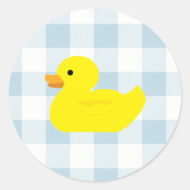 Rubber Duck Blue Gingham Pattern Classic Round Sticker (Front)