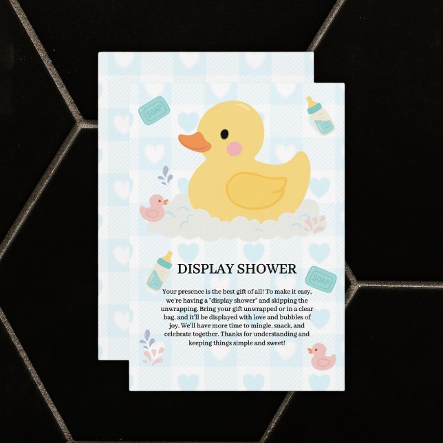 Rubber Duck Blue Hearts Baby Shower Enclosure Card (Creator Uploaded)