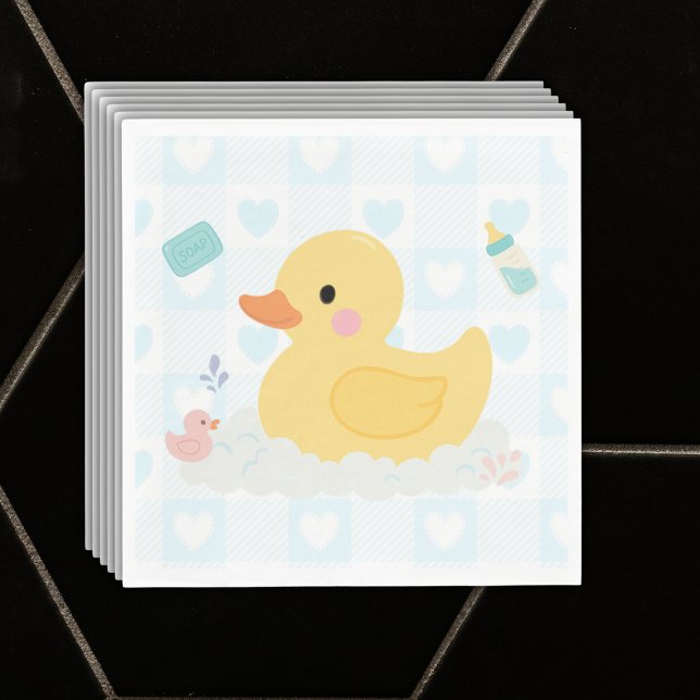 Rubber Duck Blue Hearts Baby Shower Napkin (Creator Uploaded)