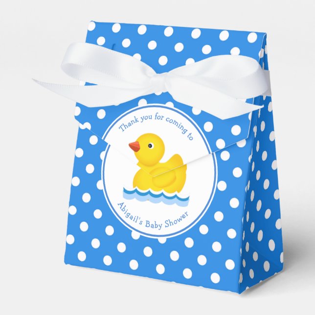 Rubber Duck Blue Polka Dot Baby Shower Favour Box (Front Side)