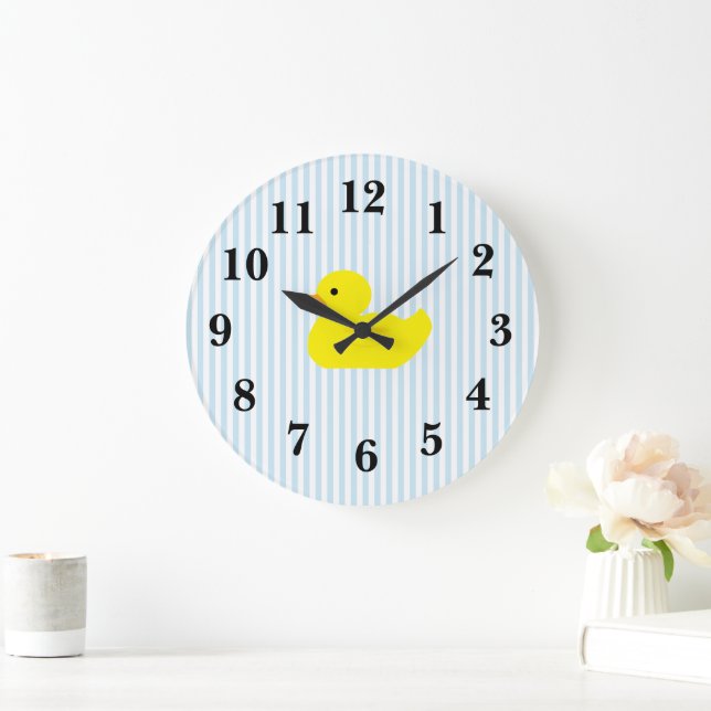 Rubber Duck Blue Stripe Baby Room Large Clock (Home)