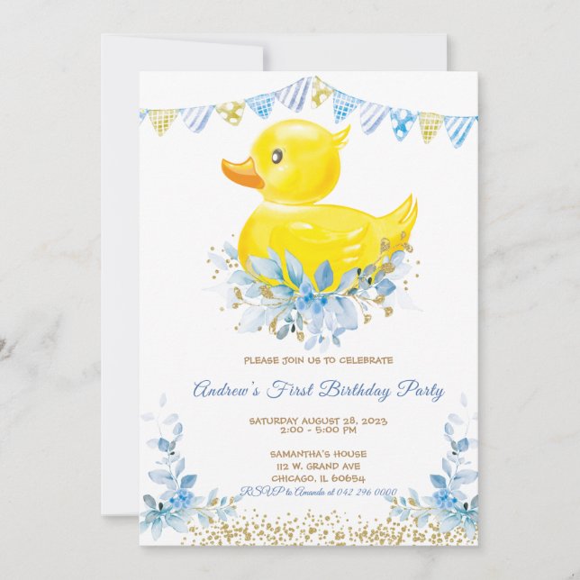  RUBBER DUCK BOY First Birthday Invitation (Front)