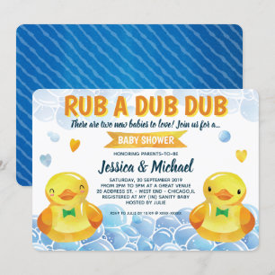 Rubber Duck Boys Twins Baby Shower Invitation
