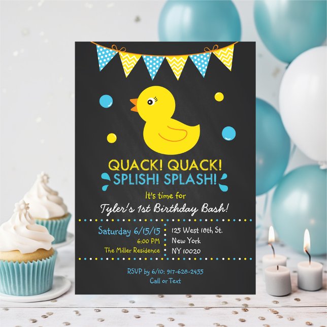Rubber Duck Chalkboard 1st Birthday Invitation (Creator Uploaded)