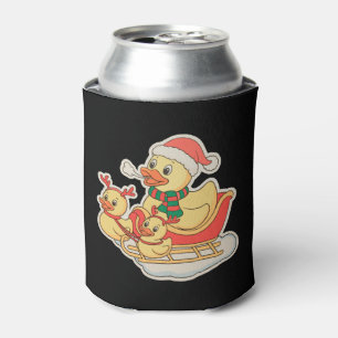Rubber Duck Christmas Santa Hat Sleigh Xmas Can Cooler