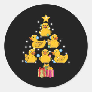 Rubber Duck Christmas Tree. Duckie and Quack Classic Round Sticker