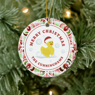 Rubber Duck Christmas Watercolor Ceramic Tree Decoration