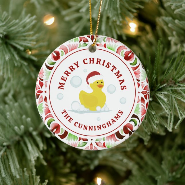 Rubber Duck Christmas Watercolor Ceramic Tree Decoration (Tree)