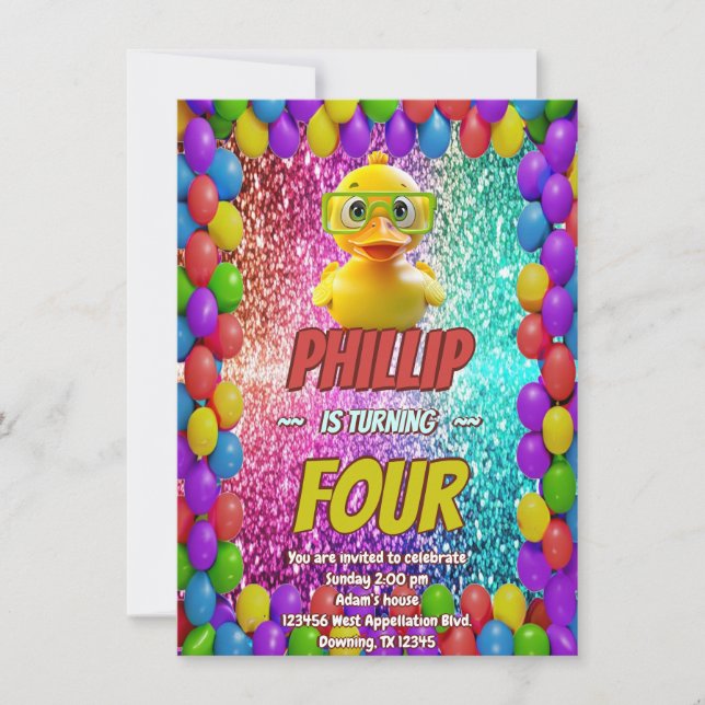 Rubber Duck custom character birthday invite (Front)