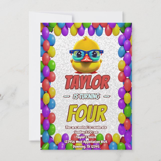 Rubber Duck Cute Personalised Birthday Invite Kids (Front)