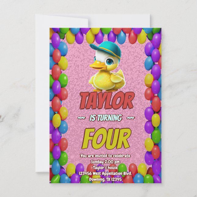 Rubber Duck Cute Personalised Birthday Invite Kids (Front)