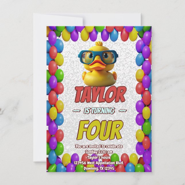 Rubber Duck Cute Personalised Birthday Invite Kids (Front)