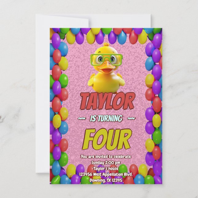 Rubber Duck Cute Personalised Birthday Invite Kids (Front)