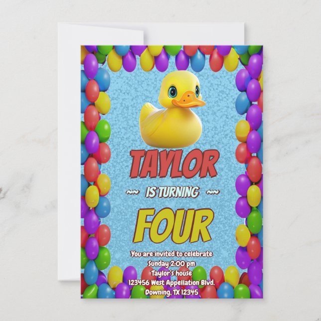 Rubber Duck Cute Personalised Birthday Invite Kids (Front)