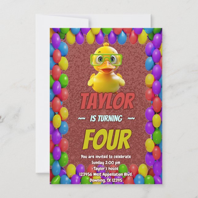 Rubber Duck Cute Personalised Birthday Invite Kids (Front)