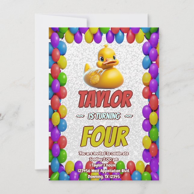 Rubber Duck Cute Personalised Birthday Invite Kids (Front)