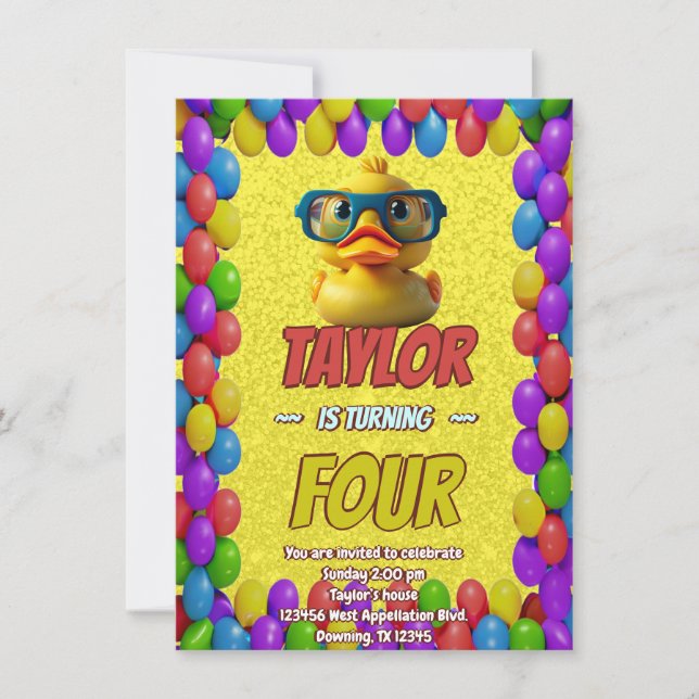 Rubber Duck Cute Personalised Birthday Invite Kids (Front)