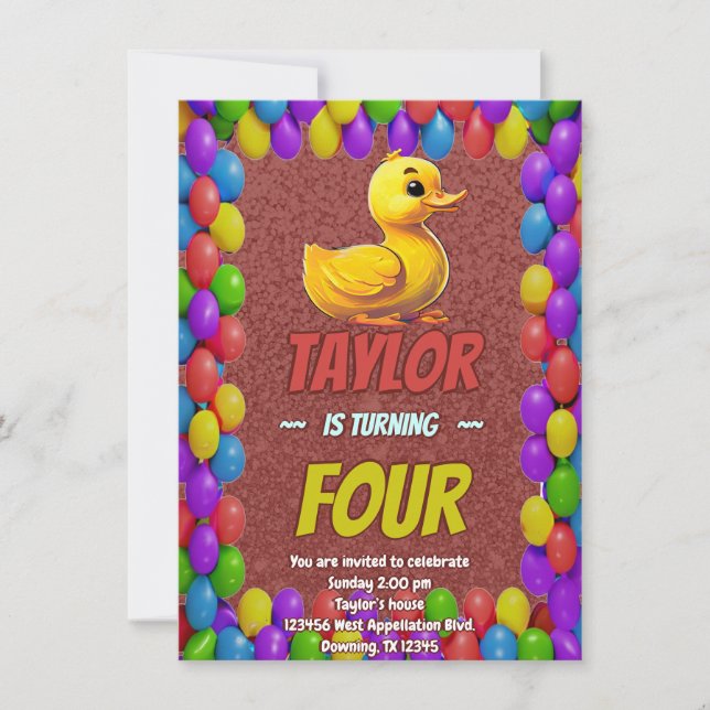 Rubber Duck Cute Personalised Birthday Invite Kids (Front)