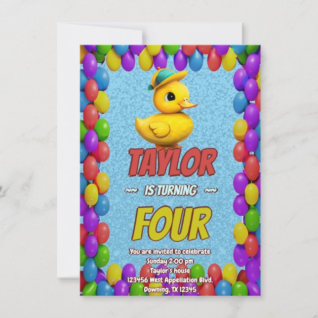 Rubber Duck Cute Personalised Birthday Invite Kids (Front)