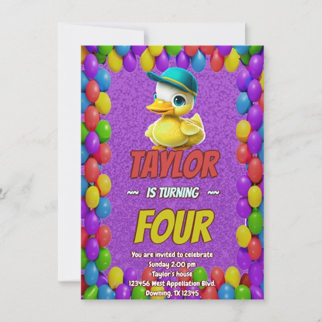 Rubber Duck Cute Personalised Birthday Invite Kids (Front)