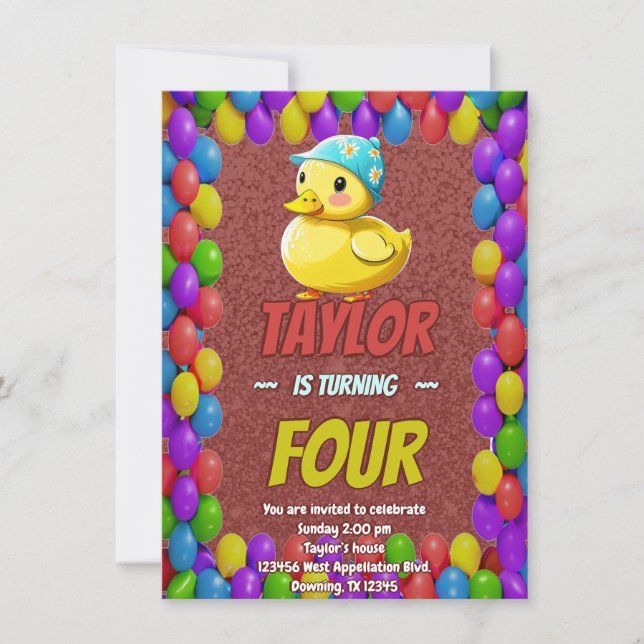 Rubber Duck Cute Personalised Birthday Invite Kids (Front)