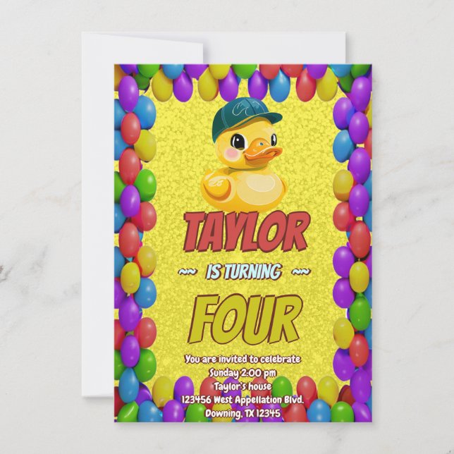 Rubber Duck Cute Personalised Birthday Invite Kids (Front)