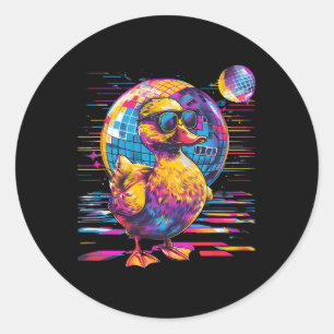Rubber Duck Dancing Disco Watercolor Funny Rubber  Classic Round Sticker