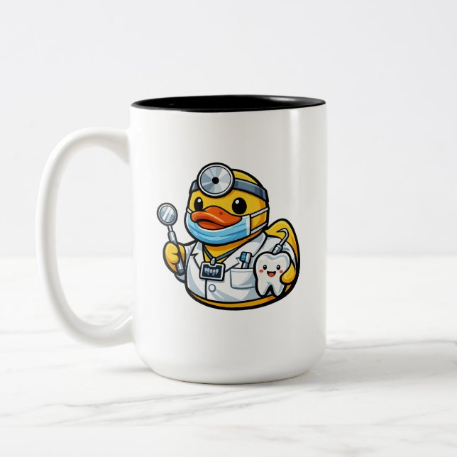 Rubber Duck Dentist Two-Tone Coffee Mug (Left)