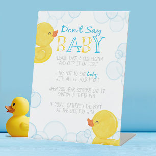 Rubber Duck Don't Say Baby Shower Game Pedestal Sign