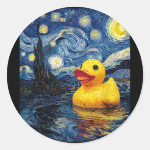 Rubber Duck Duckie Ducky Van Gogh Style Starry Nig Classic Round Sticker