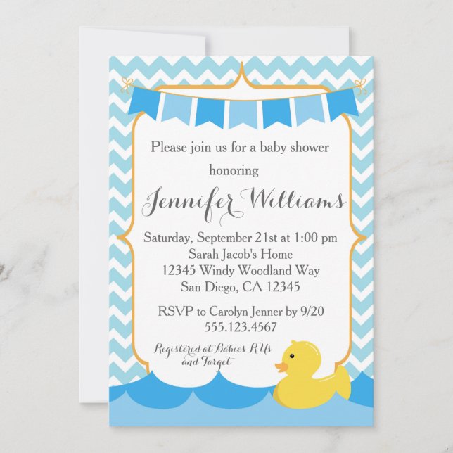 Rubber Duck Ducky Baby Shower Invitation (Front)