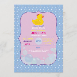 Rubber Duck Ducky Bubble Birthday Party Invite