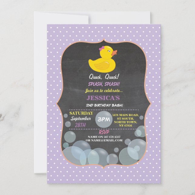 Rubber Duck Ducky Bubble Birthday Party Invite (Front)