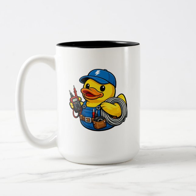 Rubber Duck Electrician Two-Tone Coffee Mug (Left)