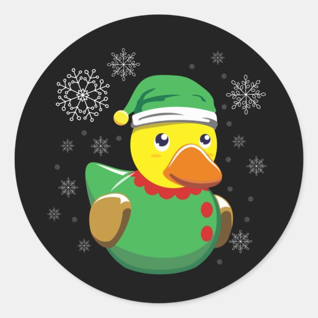 Rubber Duck Elf Christmas. Quack Rubber Ducky Classic Round Sticker (Front)