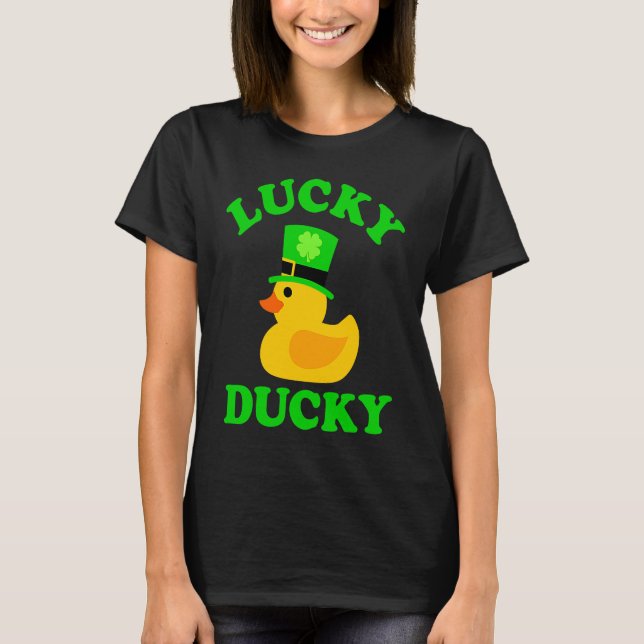 Rubber Duck Four Leaf C Hat Lucky Ducky St Patrick T-Shirt (Front)