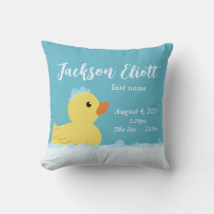 Rubber Duck Gender Neutral Newborn Baby Stats Cushion