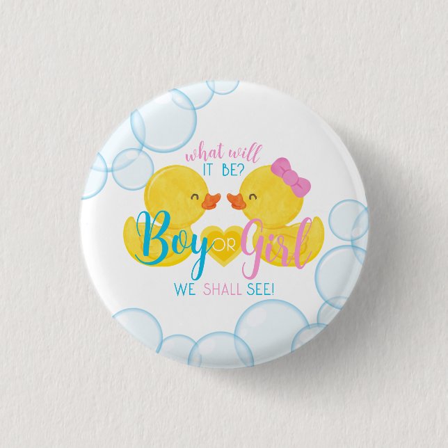 Rubber Duck Gender Neutral or Reveal Party  3 Cm Round Badge (Front)