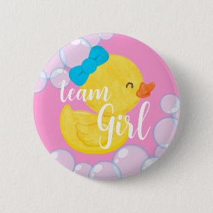 Rubber Duck Gender Reveal Team Girl Button