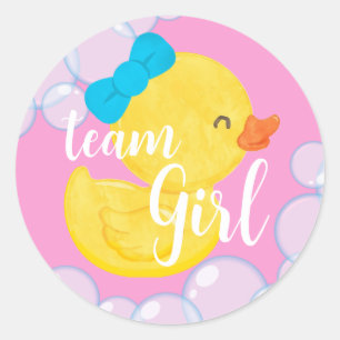 Rubber Duck Gender Reveal Team Girl Round Stickers