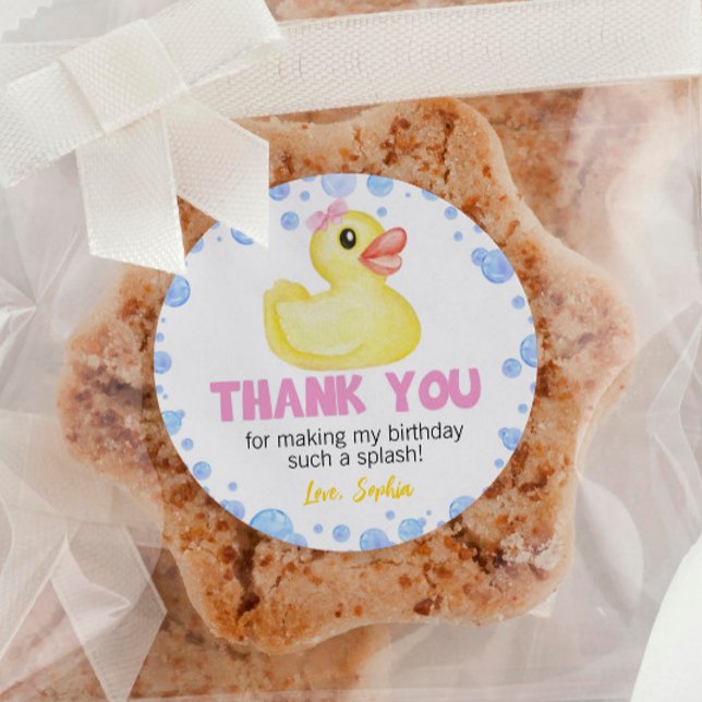 Rubber Duck Girl Birthday Baby Shower Classic Round Sticker (Creator Uploaded)