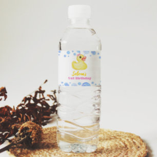 Rubber Duck Girl Birthday Water Bottle Label
