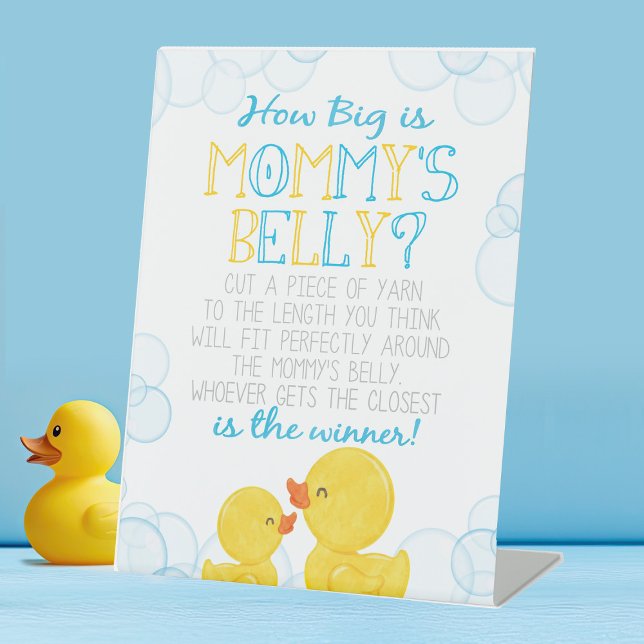Rubber Duck How Big is Mummy's Belly Shower Game Pedestal Sign (Watercolor Rubber Duck How Big is Mommy's Belly Bump Table Pedestal Party Sign)