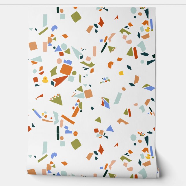 Rubber Duck Modern Illustrated Terrazzo Pattern Wallpaper (Unrolling)